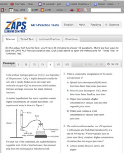 Take the test timed to see how well you do under the pressure of a ticking clock. This is a screenshot of the ZAPS online ACT-Practice Test.