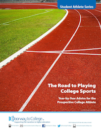 The Road to Playing College Sports e-book Red track with white lines and green grass next to it